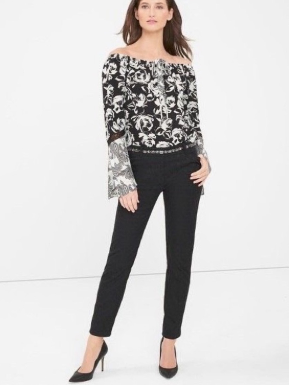 NWT White House Black Market The Slim Ankle Pants 4 Regular Black Jacquard 4R